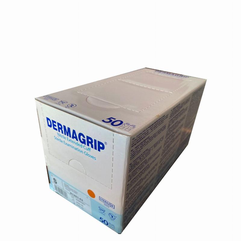 DERMAGRIP® Нітрилові з подовженою манжетою Оглядові Рукавички, Не містять латекс, Неопудрені, Стерильні, Розмір L